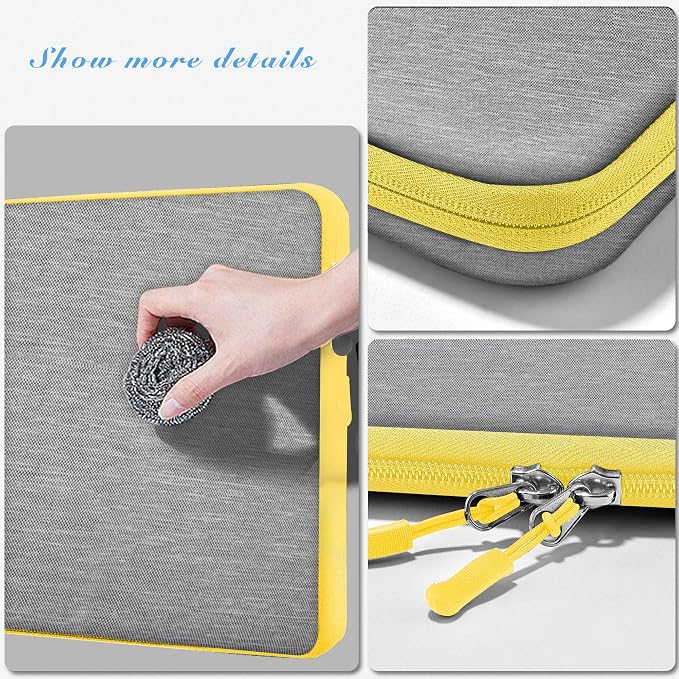 Hseok Laptop Sleeve 15.6 16 inch Case Compatible with MacBook Neo 16, MacBook Pro 16" M5/M4/M3/M2/M1, MacBook Air Pro 15", XPS 16, Most 15" 15.6" 16" Notebooks,Gray&Yellow
