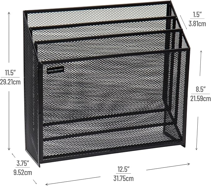 Mind Reader Metal Mesh File Organizer, Black | 3-Tier | Desktop | Modern Style | Pack of 4