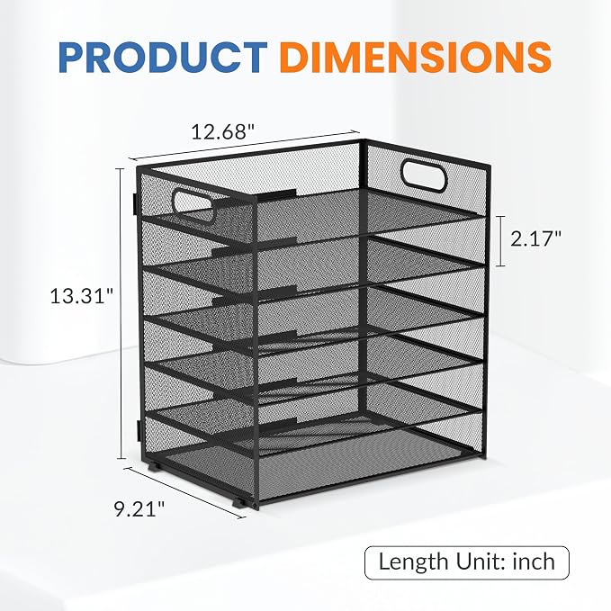 Daltack 6 Tier Paper Organizer for Desk, Paper Letter Tray Organizer for Desks, Mesh Desk File Organizers with Handle for Office, Home, School, Classroom, Black