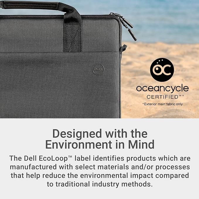 Dell 15-16 EcoLoop Pro Sleeve - CV5623 - Organizer, Front Zippered Pocket, Weather-resistant, Luggage Pass Through, Padded Carry Handles, Detachable Shoulder Strap, Nylex Lining Material - Black