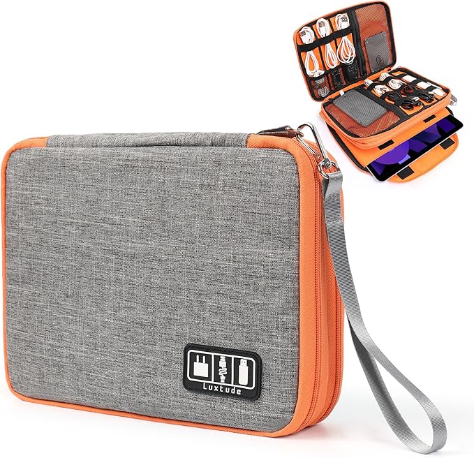 Luxtude Travel Cable Organizer Bag, Electronic Organizer Travel Case Large, Cord Organizers Bag, Tech Bag for Cable Storage/Cord Storage/iPad Pro(up to 11")/Wall Charger/Electronic Accessories