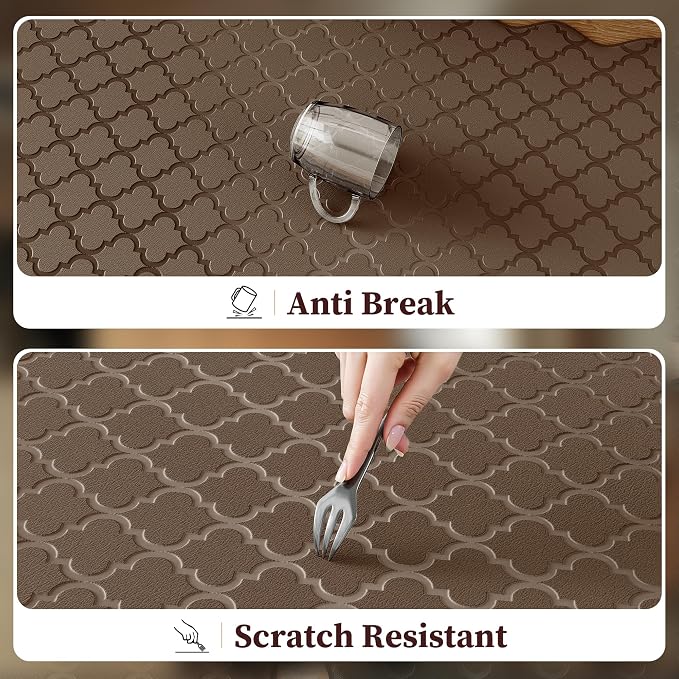 Arenarug Upgrade Scalloped Embossed Kitchen Mats for Floor 2PCS Cushioned Anti Fatigue Waterproof Foam Kitchen Rugs Non Slip Washable Comfort Standing Mat for Sink Laundry, 24"x39"+24"x59", Brown