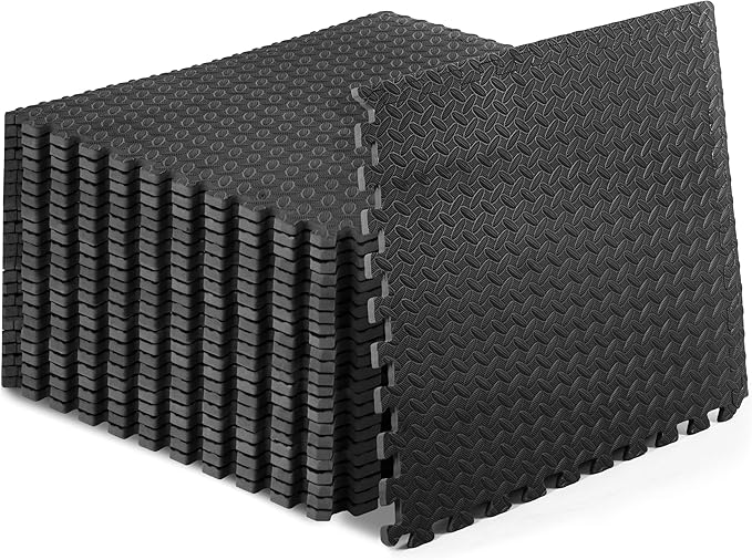ProsourceFit Exercise Puzzle Mat ½-inch, EVA Interlocking Foam Floor Tiles for Home Gym, Workout Equipment, Kids Play Areas, Black, 96 SQ FT - 24 Tiles