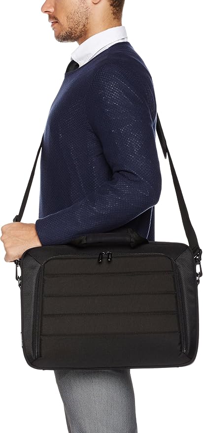 Amazon Basics 15.6 inch Laptop and Tablet Case Shoulder Bag with Compartments and Front Pocket, Black