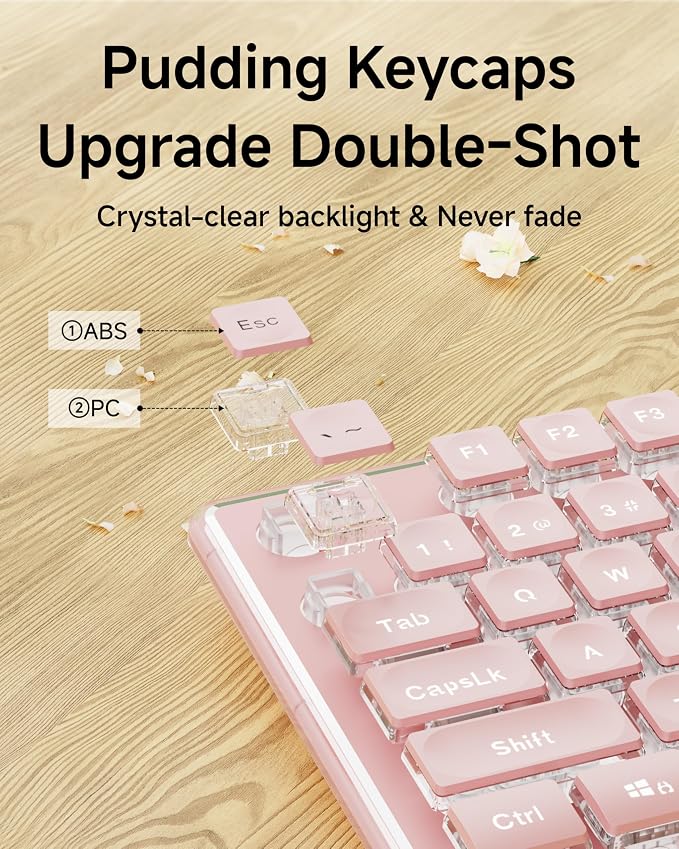 V3 Wireless Keyboard and Mouse Combo, Bluetooth/2.4G Rechargeable Light up Quiet Computer Wireless Keyboard and Mouse with White Backlit, Metal Panel-Pink