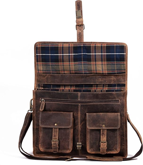 Leather briefcase 18 inch laptop messenger bag for men and women best satchel office bag