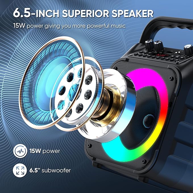 Karaoke Machine, Portable Bluetooth Speaker with 4 Wireless Microphones for Adults & Kids with Lights, Karaoke Microphone with PA System Supports USB/TF/FM/AUX for Home Party Home System Packages