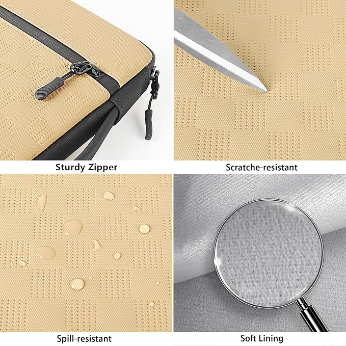 DOMISO 14 Inch Laptop Sleeve with Handle, Waterproof Protective Case for Most 14” Laptops Including MacBook Pro, HP Spectre, Lightweight & Shockproof, Beige