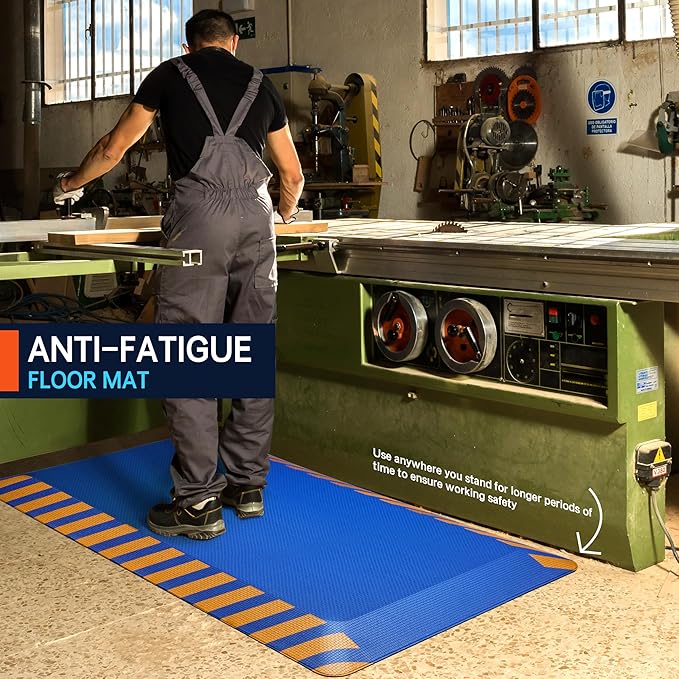 FEATOL Anti Fatigue Mat Industrial, Ergonomic Standing Floor Mat for Work for Stand -Safety Support for Leg & Back Pain(Blue with Yellow Border, 20" x 59", 1PC)