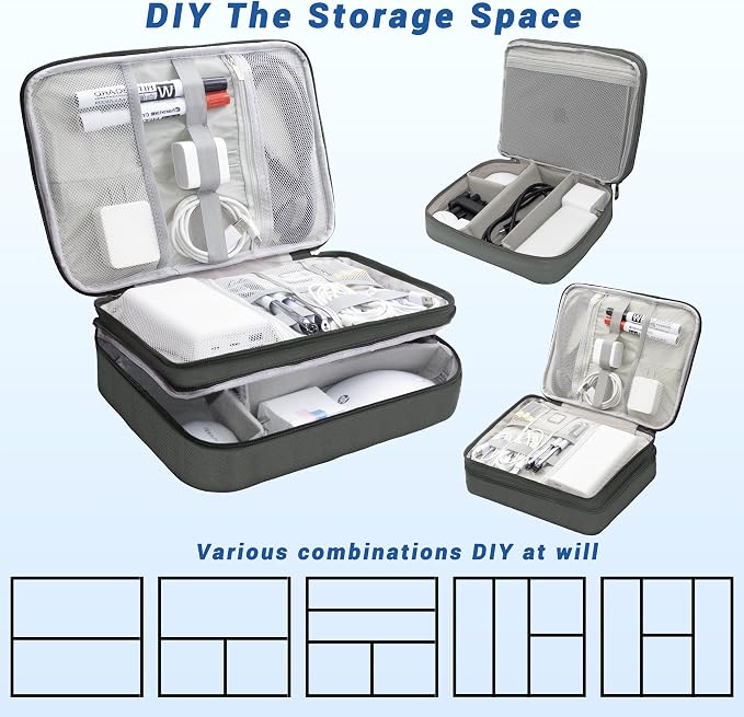 Electronics Organizer,Travel Cord Organizer Pouch, Portable Cable Organizer Bags, Waterproof Electronic Accessories Storage Case for Cables, Cords, Charger, Phone (Three Layer-Gray)
