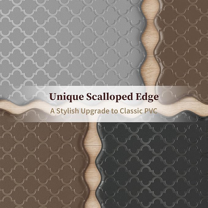 Arenarug Upgrade Scalloped Embossed Kitchen Mats for Floor 2PCS Cushioned Anti Fatigue Waterproof Foam Kitchen Rugs Non Slip Washable Comfort Standing Mat for Sink Laundry, 24"x39"+24"x59", Grey