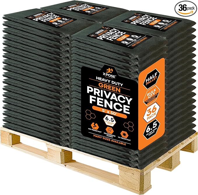 Xpose Safety Privacy Fence Screen 5’ x 50’ (36 Pack) – Bulk Half Pallet – Heavy Duty Green Mesh with 90% Visibility Block, UV Protection – for Garden, Yard, Nursery, Kennel, Dog Run, Greenhouse