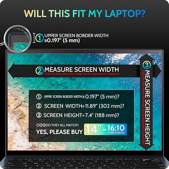 Peslv Magnetic Laptop Privacy Screen 14 inch for 16:10 Computer Monitor, 14" Removable Anti Glare Protector Blue Light Filter Shield Compatible with Lenovo Hp Dell Acer Asus Thinkpad Envy Xps