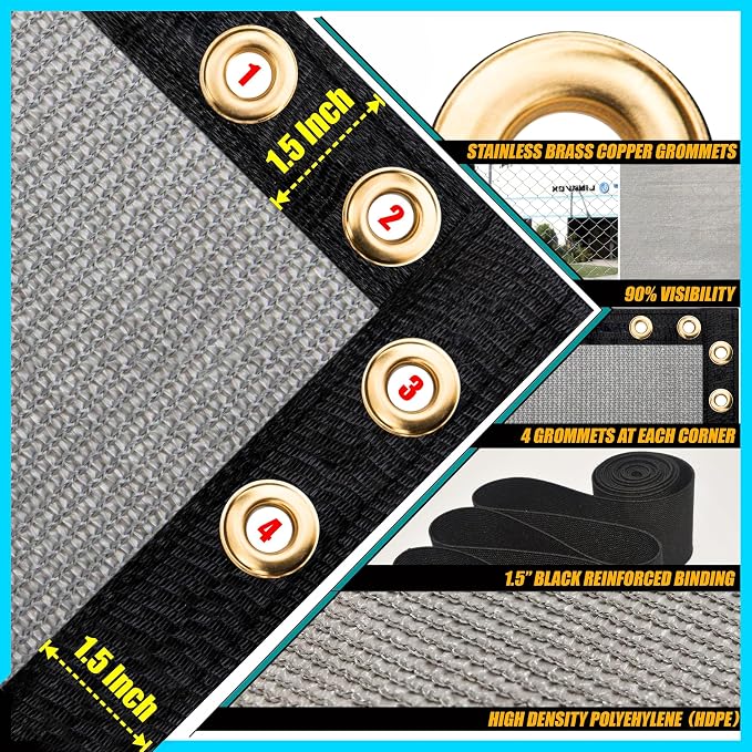 ShadeMart 6' x 165' Fence Privacy Screen Grey Heavy Duty 170 GSM Fencing Mesh Shade Net with Grommets & Zip Ties, 90% Blockage Fence Screen for Balcony Yard Outdoor Garden Pool (We Customize Size)