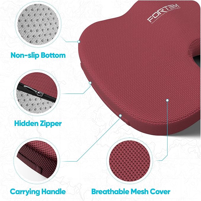 FORTEM Seat Cushion, Office Chair Cushion, Lumbar Support Pillow for Office Chair, Memory Foam Car Seat Cushions, Sciatica Coccyx Tailbone Pain Relief, Cushions for Back Support, Washable, Non Slip