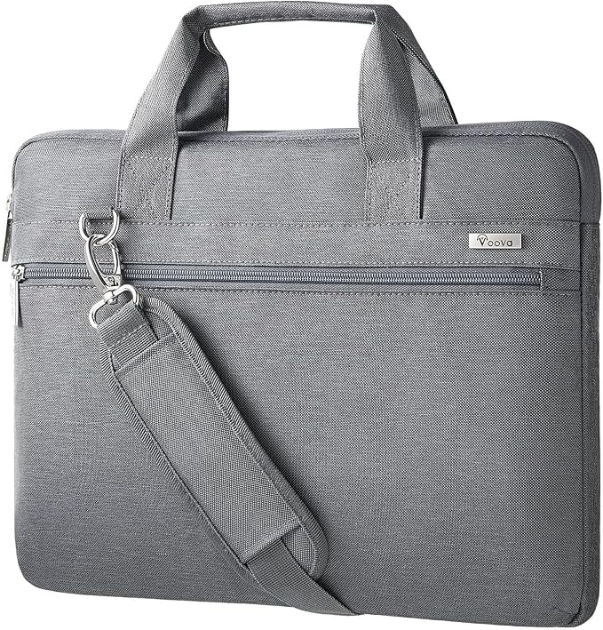 Voova Laptop Bag 17 17.3 Inch, 360° Protective Laptop Case Sleeve with Shoulder Strap Compatible with 17-18 Inch Lenovo Asus Acer Dell Hp, Waterproof Computer Bag Slim Briefcase for Men Women, Grey