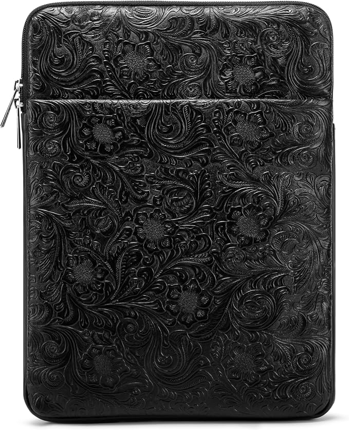 Kinmac 360° Protective Vertical Laptop Sleeve Case Cover Bag (Paisley Black PU, 13.5 inch-14 inch)