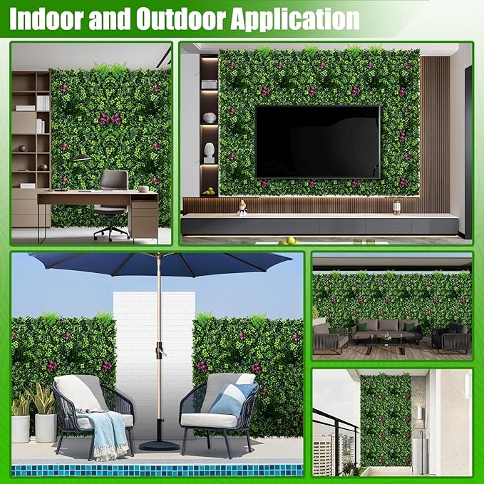 Artificial Grass Wall Panels, 20"x20" 6pcs Greenery Backdrop with Mint Plant Leaves, UV-Anti Fake Greenery Plant Boxwood Panels for Privacy Fence Screen, Outdoor Green Wall Decor for Patio Garden