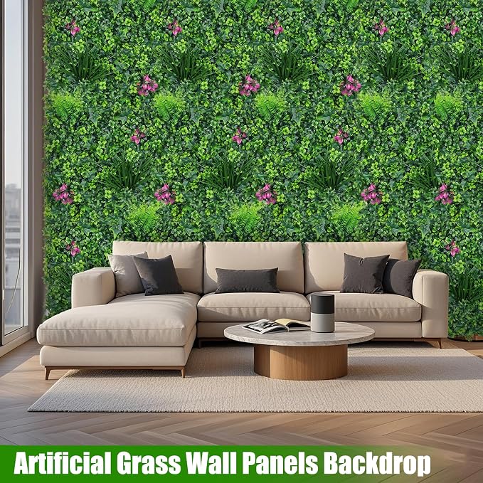 Artificial Grass Wall Roll Panels, 40"x120"(33.33 SQFT) Greenery Backdrop with Mint Plant Leaves, UV-Anti Fake Greenery Plant Boxwood Panels for Outdoor Patio Garden Green Wall Decor