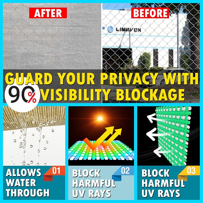 ShadeMart 6' x 165' Fence Privacy Screen Grey Heavy Duty 170 GSM Fencing Mesh Shade Net with Grommets & Zip Ties, 90% Blockage Fence Screen for Balcony Yard Outdoor Garden Pool (We Customize Size)