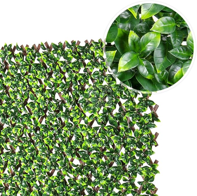 NatraHedge 20''X50'' Artificial Privacy Grass Wall Decor, Ficus Leaf, Faux Trellis, Expandable Lattice Panels for Indoor, Outdoor, Garden and Balcony Greenery Wall Fence Screen