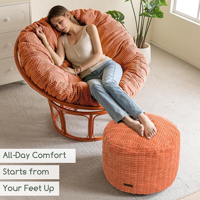 HIGOGOGO Pouf Ottoman Stuffed Round Modern Foam Filled Foot Rest Poufs for Living Room Chair Decorative 26 X 18 Inches Boho Relax Stool for Wedding Christmas Party, Coral Orange