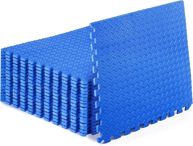 ProsourceFit Exercise Puzzle Mat ½-inch, EVA Interlocking Foam Floor Tiles for Home Gym, Workout Equipment, Kids Play Areas, Blue, 72 SQ FT - 18 Tiles