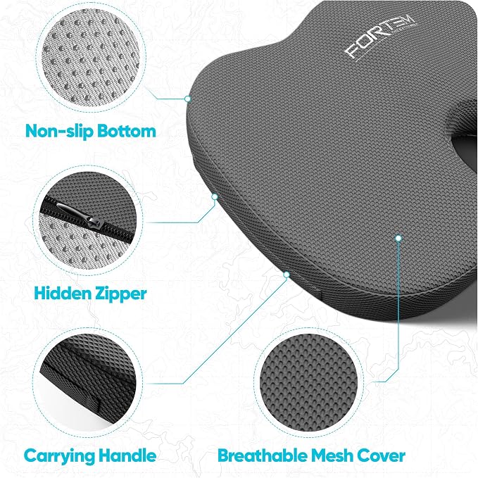 FORTEM Seat Cushion, Office Chair Cushion, Lumbar Support Pillow for Office Chair, Memory Foam Car Seat Cushions, Sciatica Coccyx Tailbone Pain Relief, Cushions for Back Support, Washable, Non Slip XL