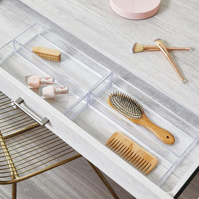 iDesign Plastic Makeup Drawer Organizer Tray - Vanity Organizer or Desk Drawer Organizer - Set of 6 - Clear