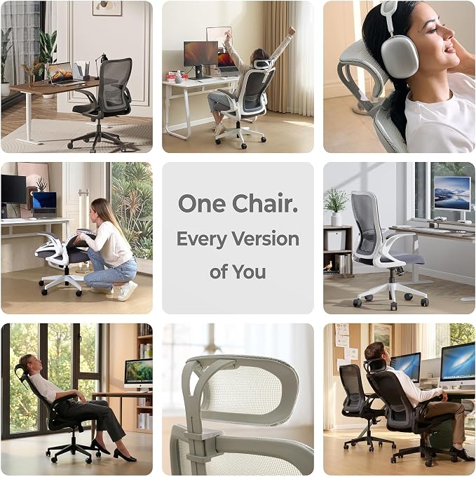 Tervo Model U | Folding Office Chair for Small Spaces | Ergonomic Design with High Rebound Mesh | Computer Desk Chair for Gaming | For Adults & Kids | Foldable & Compact with Flip Up Arms