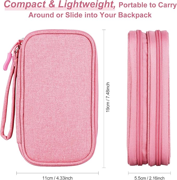 Bevegekos Travel Essentials for Women, Cord Organizer Storage Case Bag for Airplane Accessories & Tech Electronics (Small, Pink)