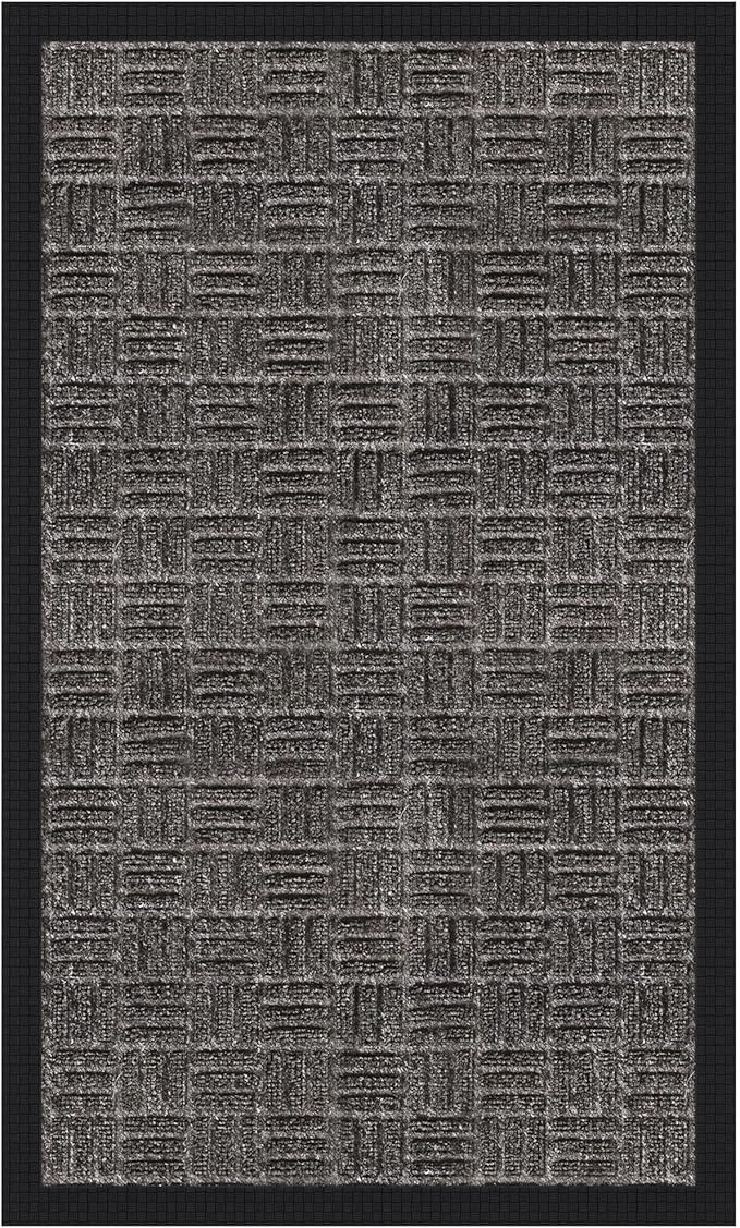 Ottomanson Scraper Doormat – Indoor Outdoor Entry Rug with Rubber Backing & Dirt-Trapping Polyester Pile, Non-Slip Front Door Mat for Mud & Pet Traffic – 18" x 30", Charcoal