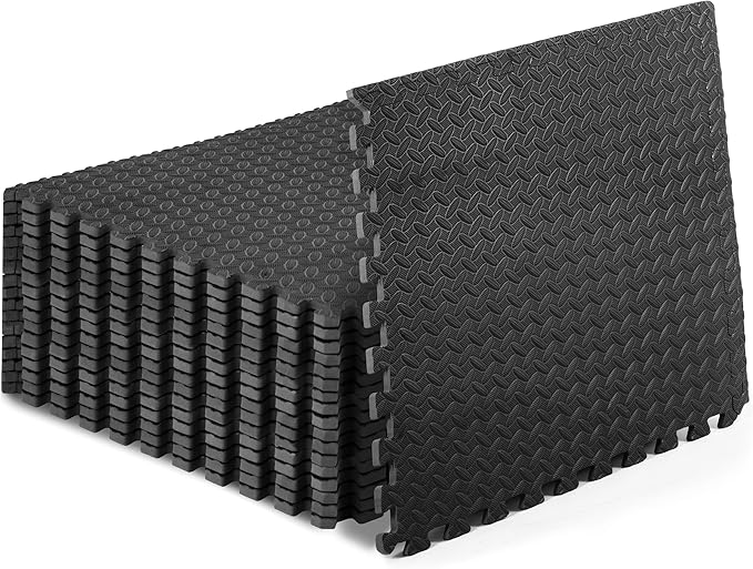 ProsourceFit Exercise Puzzle Mat ½-inch, EVA Interlocking Foam Floor Tiles for Home Gym, Workout Equipment, Kids Play Areas, Black, 72 SQ FT - 18 Tiles