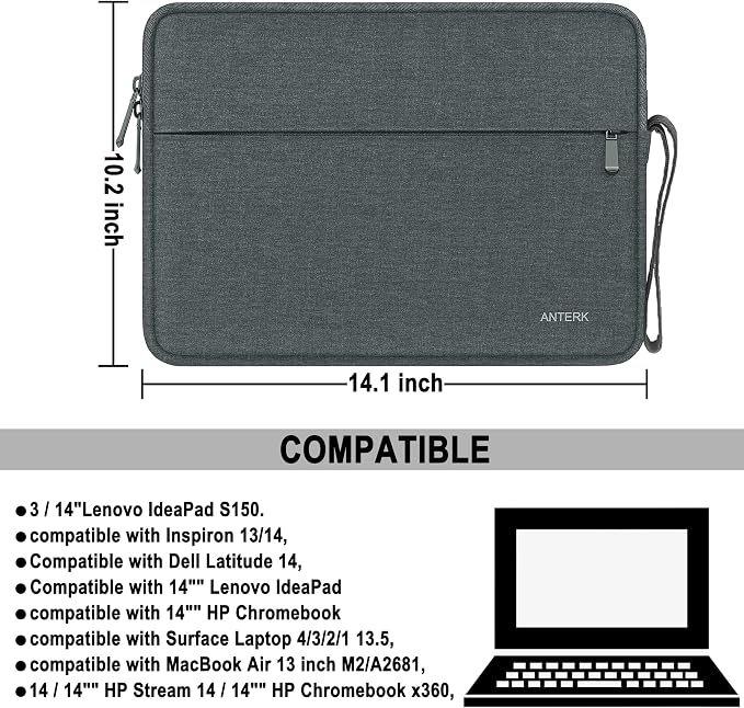 Laptop Sleeve 14 Inch, Water Resistant Traveling Computer Cover with Handle, Shockproof Protective Carrying Laptop Case Compatible for 14 Inch MacBook Air/Pro, HP, Dell, Lenovo, Darkgrey