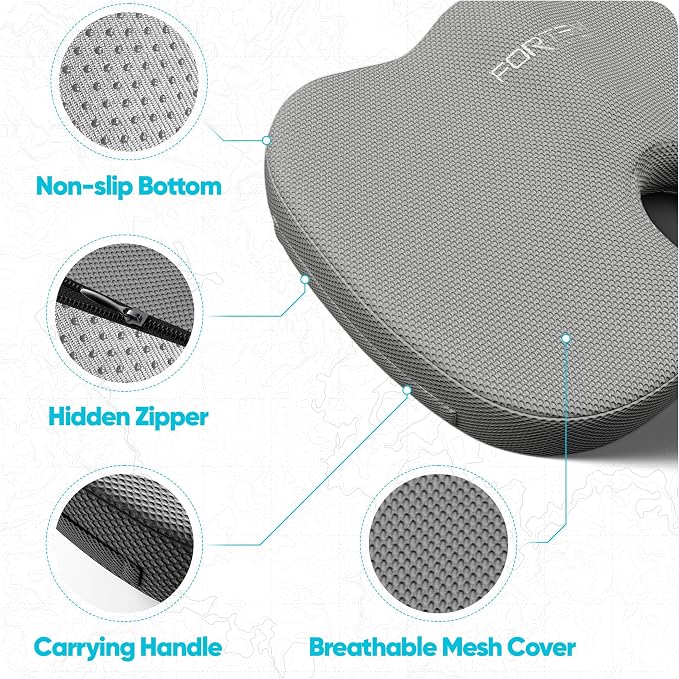 FORTEM Seat Cushion, Office Chair Cushion, Lumbar Support Pillow for Office Chair, Memory Foam Car Seat Cushions, Sciatica Coccyx Tailbone Pain Relief, Cushions for Back Support, Washable, Non Slip XL
