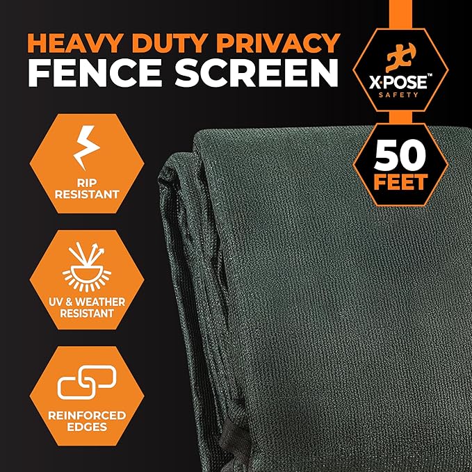 Xpose Safety Privacy Fence Screen 5’ x 50’ (12 Pack) – Heavy Duty Green Mesh with 90% Visibility Block, UV Protection – for Garden, Yard, Nursery, Kennel, Dog Run, Greenhouse