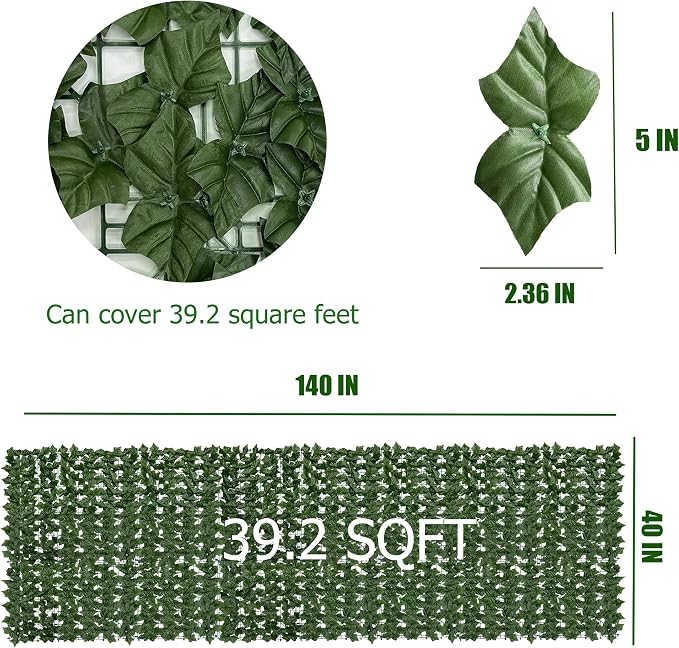 Artificial Ivy Privacy Fence Screen: 40"x 140"(39.2 SQFT) UV-Anti Faux Hedge Fence and Fake Ivy Vine Leaf Wall Panels for Indoor&Outdoor Green Backdrop, Garden Greenery Decor