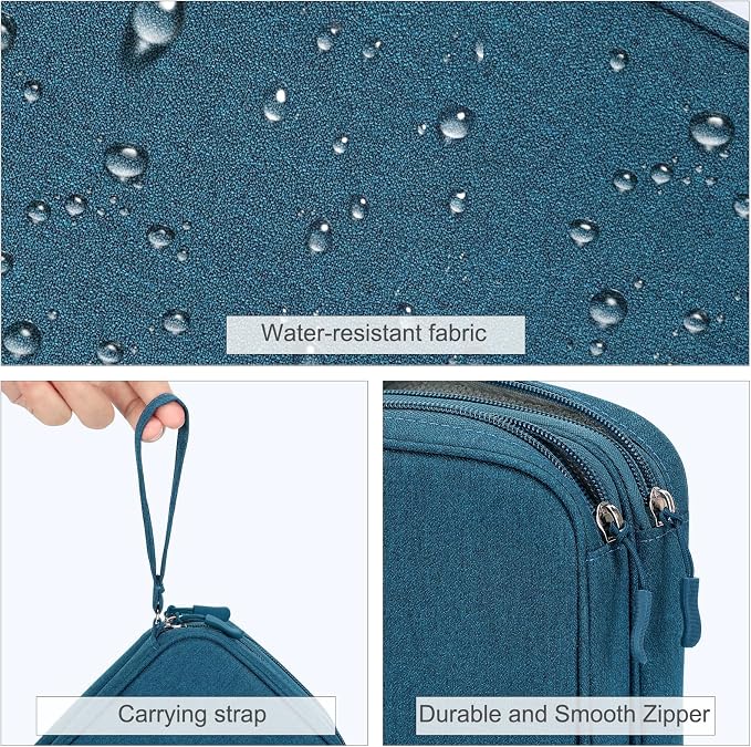 FYY Electronic Organizer, Large Travel Cable Organizer Bag Pouch Electronic Accessories Carry Case Portable Waterproof Double Layers All-in-One Storage Bag for Cable, Cord, Charger, Phone, Dark Green