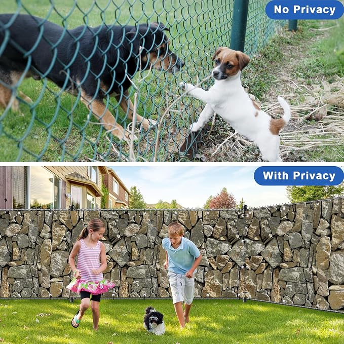 UPGRADE 4'x29'Customized PVC Privacy Fence Screen with Stone Wall Print – Outdoor Waterproof Patio Privacy Cover for Yard, Balcony, Garden Fence Decoration