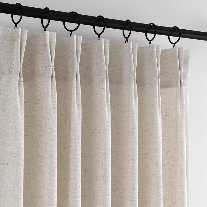 Memory Trained Pinch Pleated Curtains 96 Inches Long, Viral Linen Pinch Pleat Sheer Curtains with Ring Hooks&Clips for Track System Living Room, Beige Light Filtering Privacy Curtain 2 Panel Set