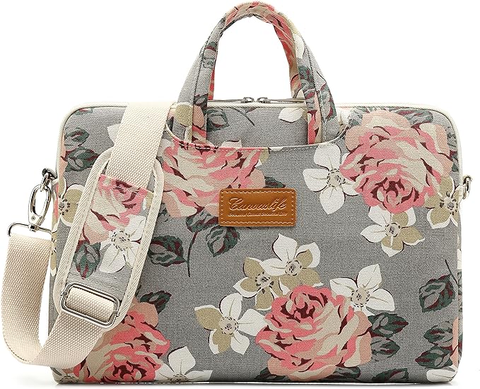 canvaslife Grey Rose Pattern Laptop Shoulder Messenger Bag, 15 inch | 14-15.6 inch Fit