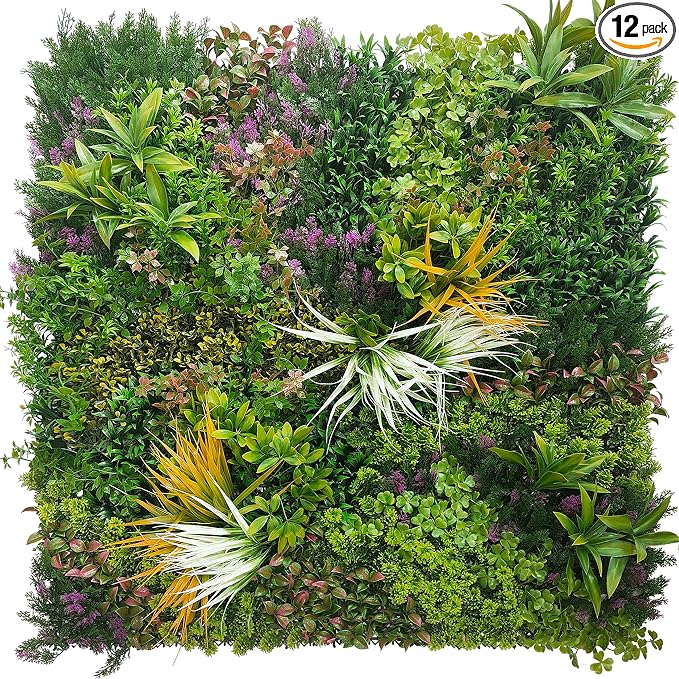 ODTORY Artificial Greenery Grass Wall Panels: 20''x 20'' 12P UV-Anti Faux Ivy Privacy Fence Screen Backdrop Boxwood Vine Leaf Hedges for Patio, Balcony, Garden, Backyard Green Decor