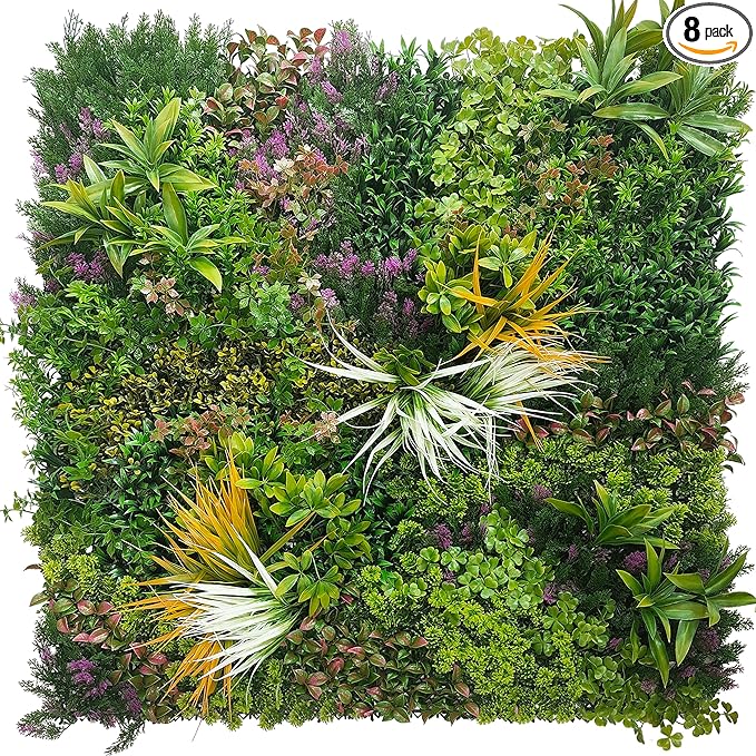 ODTORY Artificial Greenery Grass Wall Panels: 20''x 20'' 8P UV-Anti Faux Ivy Privacy Fence Screen Backdrop Boxwood Vine Leaf Hedges for Patio, Balcony, Garden, Backyard Green Decor
