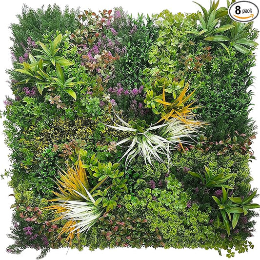 ODTORY Artificial Greenery Grass Wall Panels: 20''x 20'' 8P UV-Anti Faux Ivy Privacy Fence Screen Backdrop Boxwood Vine Leaf Hedges for Patio, Balcony, Garden, Backyard Green Decor