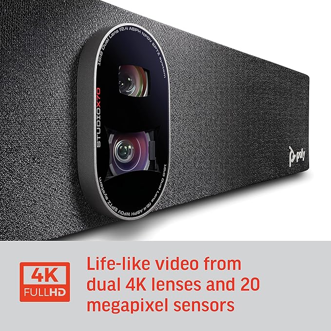 Poly Studio X70 Video Bar + TC8 Touch Controller (Plantronics + Polycom) - 4K Audio & Video Conferencing for Large Conference Rooms - Camera, Speakers, Mics - Works with Teams, Zoom & More (Renewed)