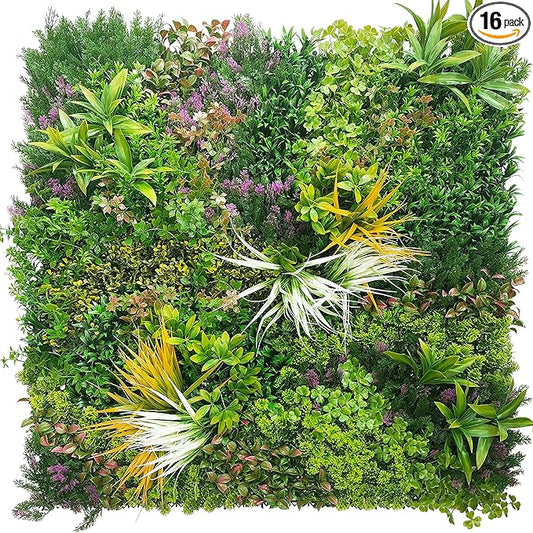 ODTORY Artificial Greenery Grass Wall Panels: 20''x 20'' 16P UV-Anti Faux Ivy Privacy Fence Screen Backdrop Boxwood Vine Leaf Hedges for Patio, Balcony, Garden, Backyard Green Decor
