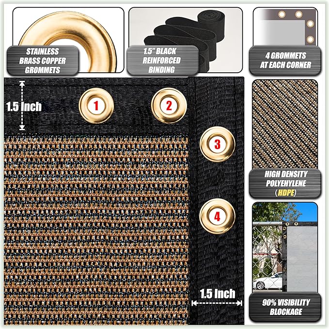 ColourTree Customized Size Fence Screen Privacy Screen Brown 5' x 9' - Commercial Grade 170 GSM - Heavy Duty - 3 Years Warranty - Cable Zip Ties Included