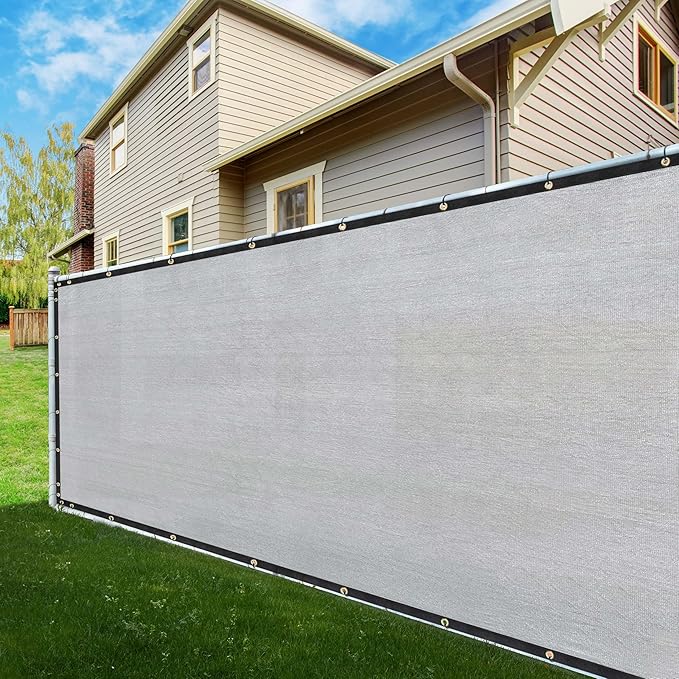 ShadeMart 6' x 128' Fence Privacy Screen Grey Heavy Duty 170 GSM Fencing Mesh Shade Net with Grommets & Zip Ties, 90% Blockage Fence Screen for Balcony Yard Outdoor Garden Pool (We Customize Size)