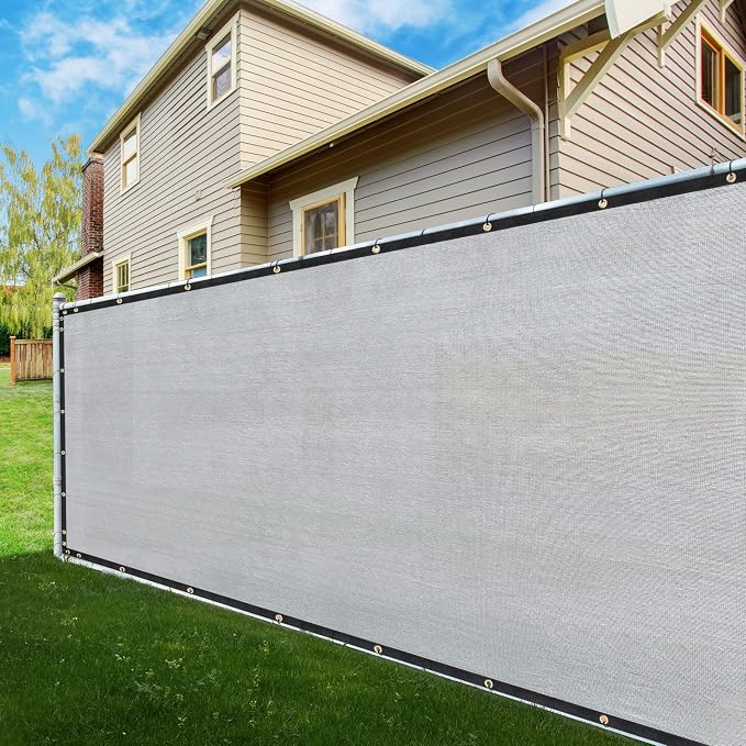 ShadeMart 6' x 165' Fence Privacy Screen Grey Heavy Duty 170 GSM Fencing Mesh Shade Net with Grommets & Zip Ties, 90% Blockage Fence Screen for Balcony Yard Outdoor Garden Pool (We Customize Size)