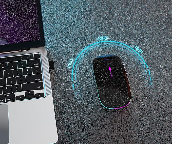 AIKOKOK Wireless Bluetooth Mouse, Rechargeable, Dual Mode Bluetooth 5.2 & 2.4G USB, LED Lights, Slim, Silent, Portable Computer Mouse for Laptop, PC, MacBook, iPad, Tablet (Pearl Black)